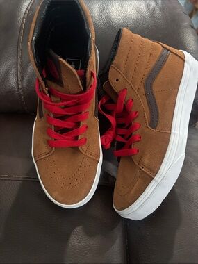Vans Kids Brown Suede High-Top Sneakers with Red Laces
